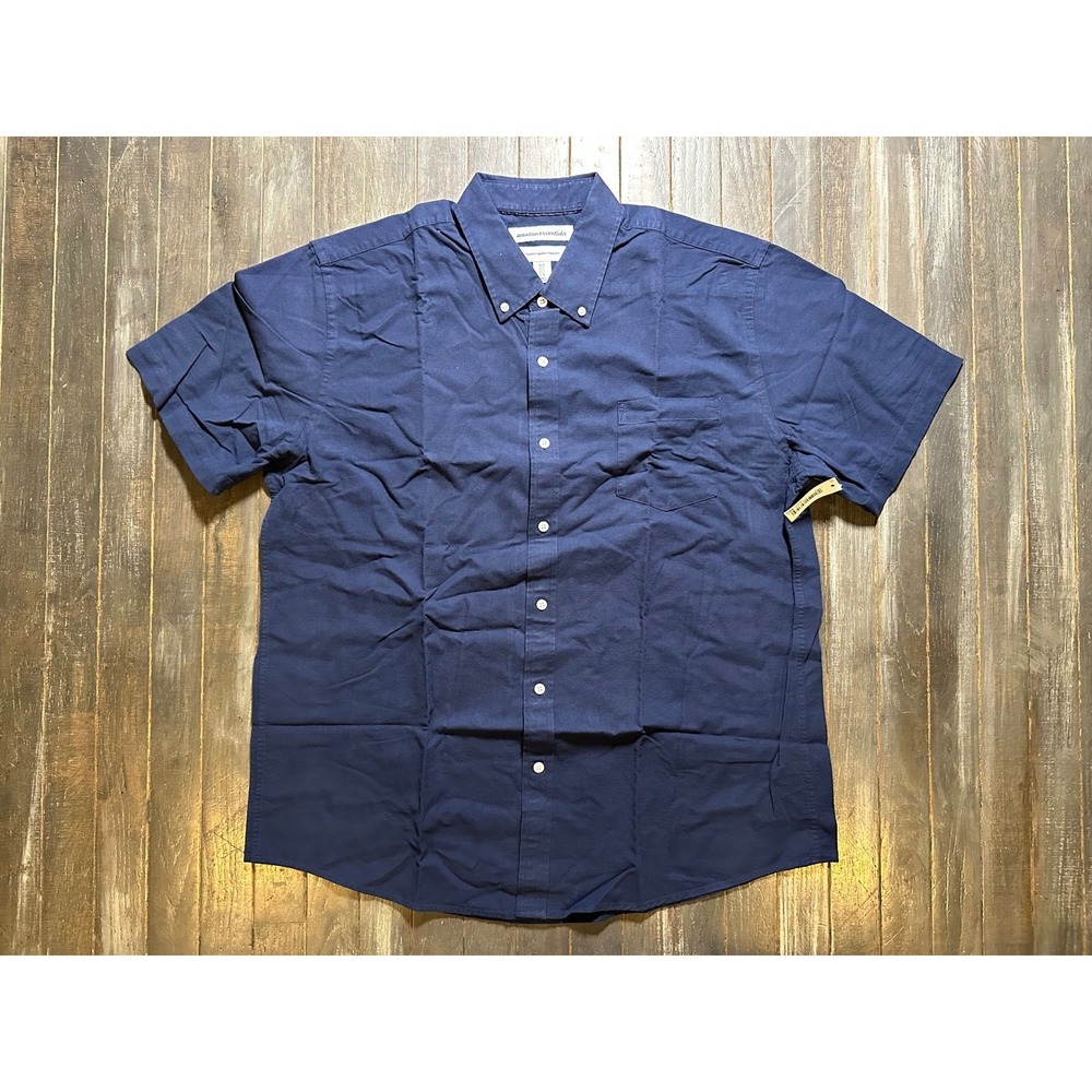 Amazon Essentials Mens Regular Fit Short Sleeve Linen Blend Shirt‎ Navy Blue